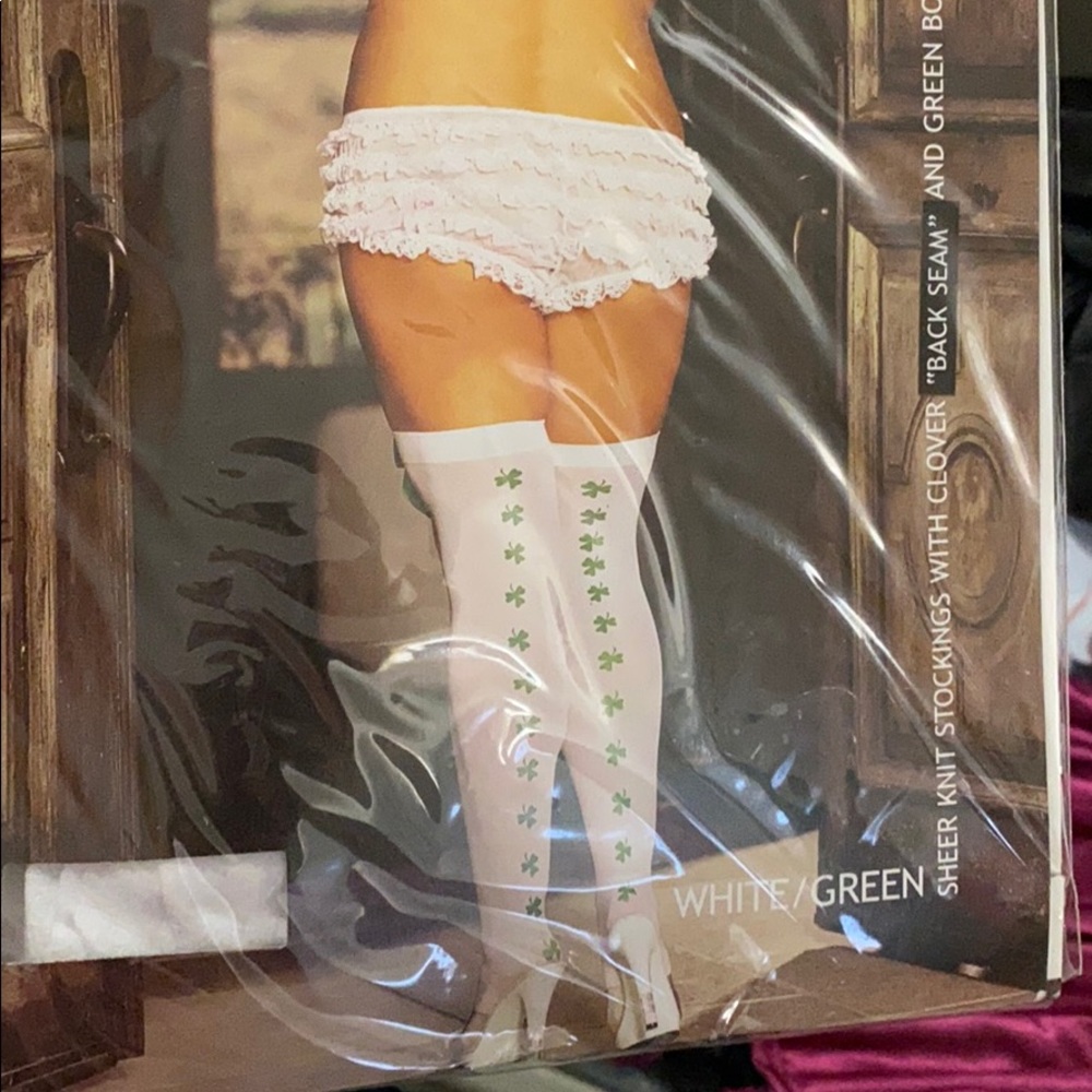 White / Green sheer knit stocking